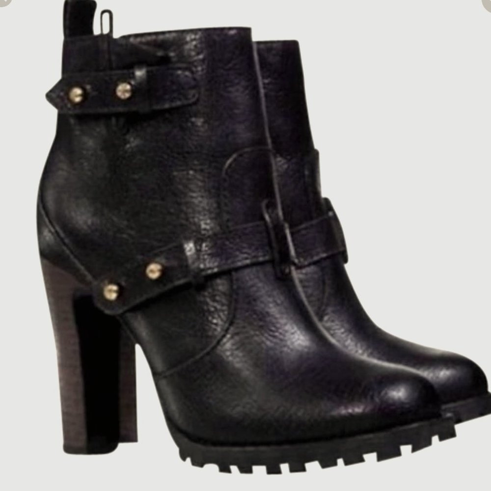 Tory Burch  Moto  heel  distressed leather boots